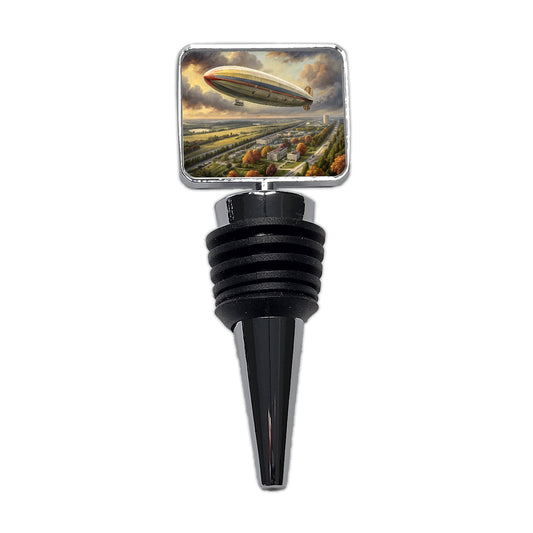 Dirigible Airship In Flight Over New Jersey Wine Bottle Stopper