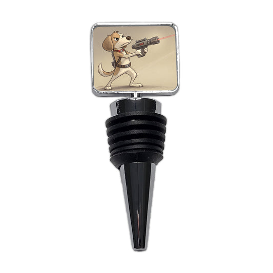 Dog With Laser Gun Sci-fi Cartoon Wine Bottle Stopper