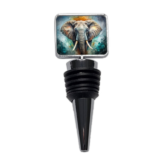 Elephant on Black Watercolor Background Wine Bottle Stopper