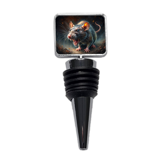 Evil Angry Rat Black Watercolor Wine Bottle Stopper