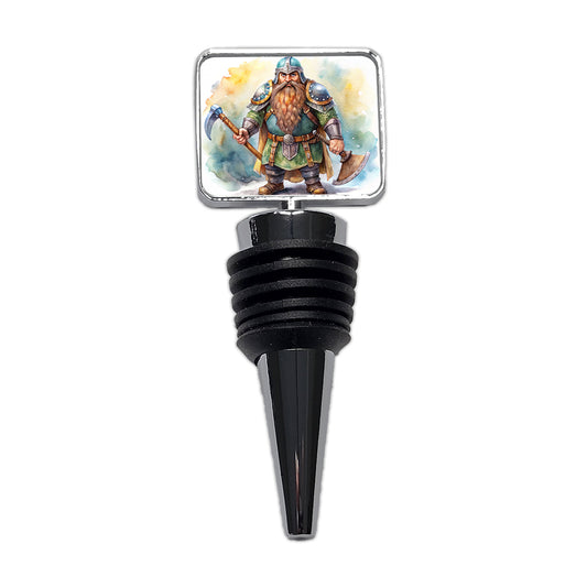 Fantasy Dwarf Fighter Warrior Tank Watercolor Wine Bottle Stopper