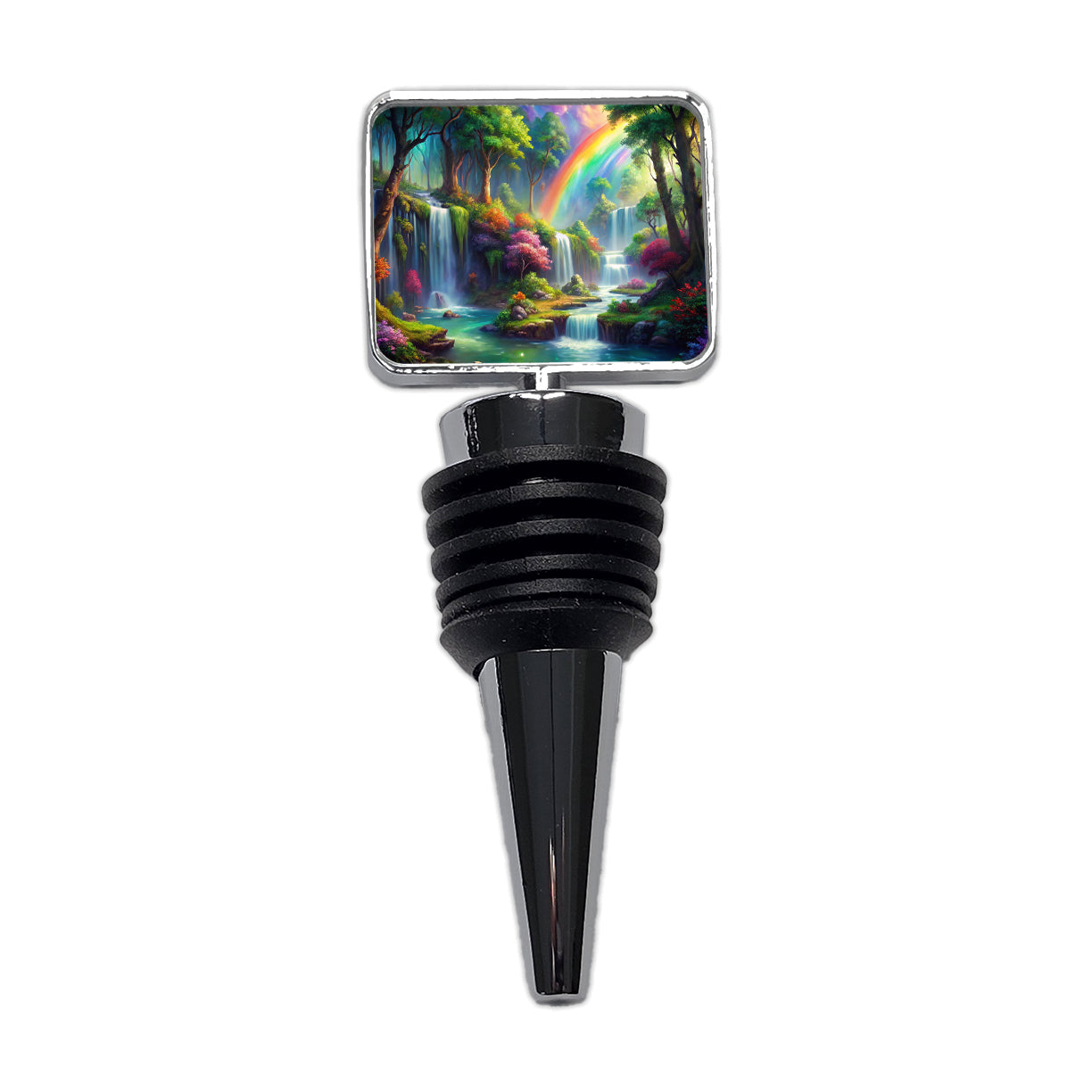 Fantasy Forest Rainbow Waterfalls Watercolor Wine Bottle Stopper