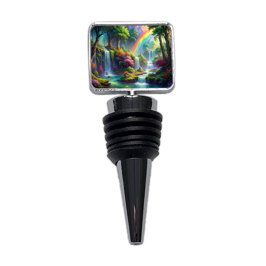 Fantasy Forest Rainbow Waterfalls Watercolor Wine Bottle Stopper
