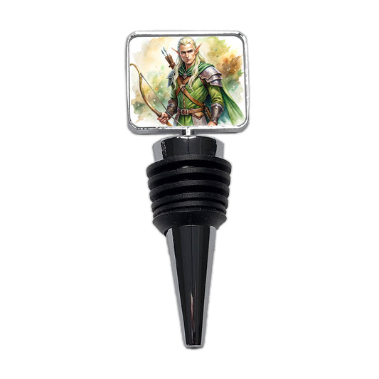 Fantasy Male Elven Ranger Archer Warrior Watercolor Wine Bottle Stopper