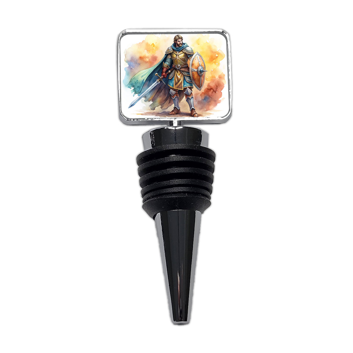 Fantasy Male Warrior Fighter With Sword And Shield Tank Wine Bottle Stopper