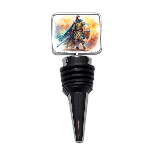 Fantasy Male Warrior Fighter With Sword And Shield Tank Wine Bottle Stopper