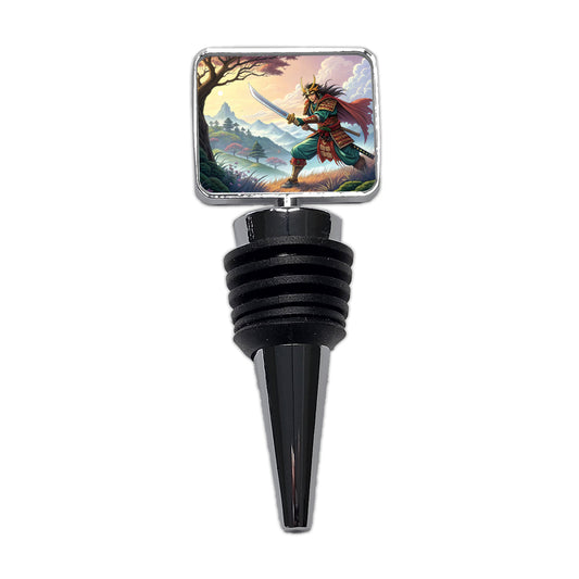 Fantasy Warrior with Sword Classic Japanese Anime Style Wine Bottle Stopper