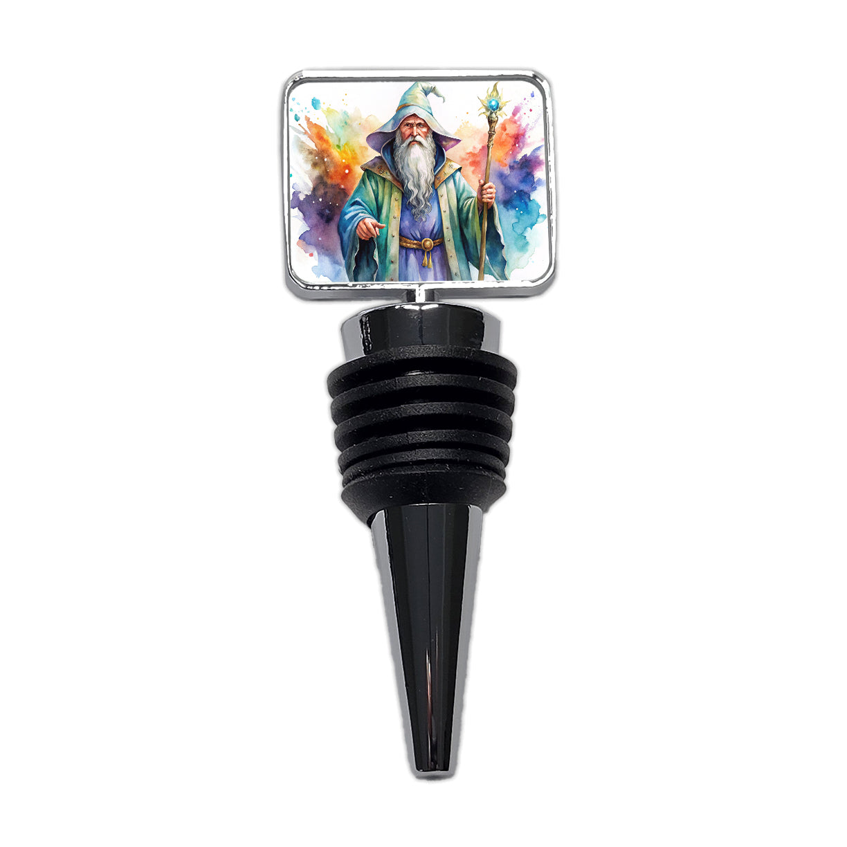 Fantasy Wizard Magician Magic User Watercolor Wine Bottle Stopper