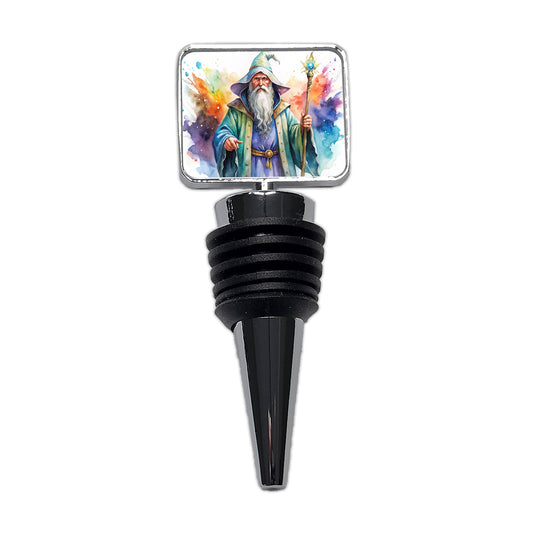 Fantasy Wizard Magician Magic User Watercolor Wine Bottle Stopper