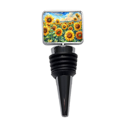 Field Of Sunflowers Watercolor Wine Bottle Stopper