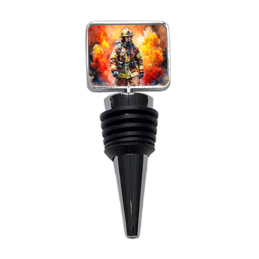 Firefighter Walking Out of Flames Watercolor Wine Bottle Stopper