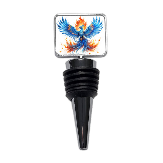 Flaming Blue Phoenix Rising Fantasy Watercolor Wine Bottle Stopper