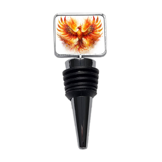 Flaming Phoenix Rising Fantasy Watercolor Wine Bottle Stopper