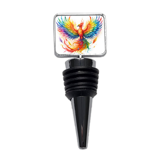 Flaming Rainbow Phoenix Rising Fantasy Watercolor Wine Bottle Stopper