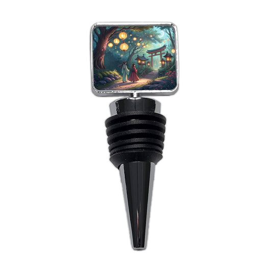 Forest Temple Entrance Torii Gate Fantasy Japanese Anime Style Wine Bottle Stopper