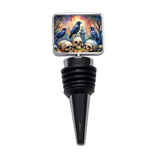 Gothic Raven Death Skulls Watercolor Wine Bottle Stopper