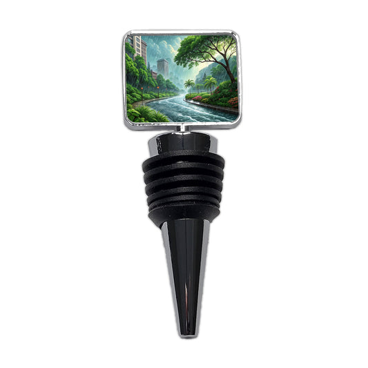 Heavy Monsoon Rain Storm City Landscape Wine Bottle Stopper