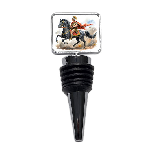 Historical Alexander The Great On His Horse Bucephalus Watercolor Wine Bottle Stopper