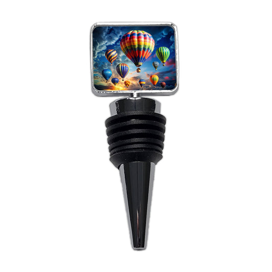 Hot Air Balloons Against a Cloud Covered Deep Blue Sky Wine Bottle Stopper