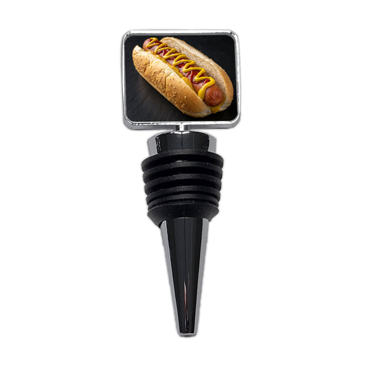 Hot Dog In Bun With Mustard and Ketchup Wine Bottle Stopper