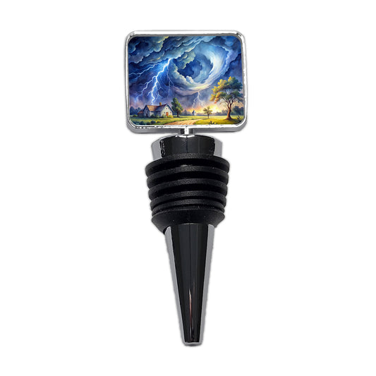 Hurricane and Lightning At Night in the Country Watercolor Wine Bottle Stopper