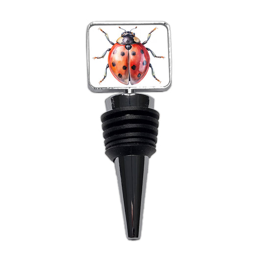 Ladybug Watercolor Wine Bottle Stopper