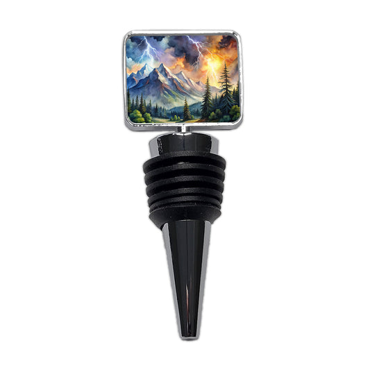 Lighting In The Mountains Watercolor Wine Bottle Stopper