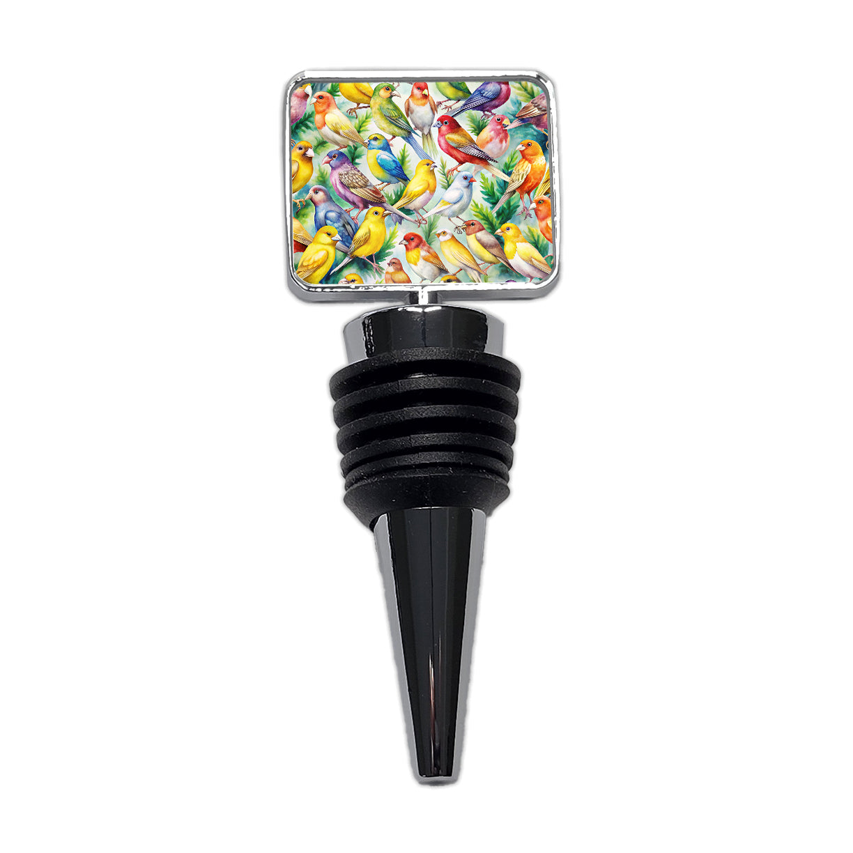Many Colorful Canary Birds Watercolor Wine Bottle Stopper