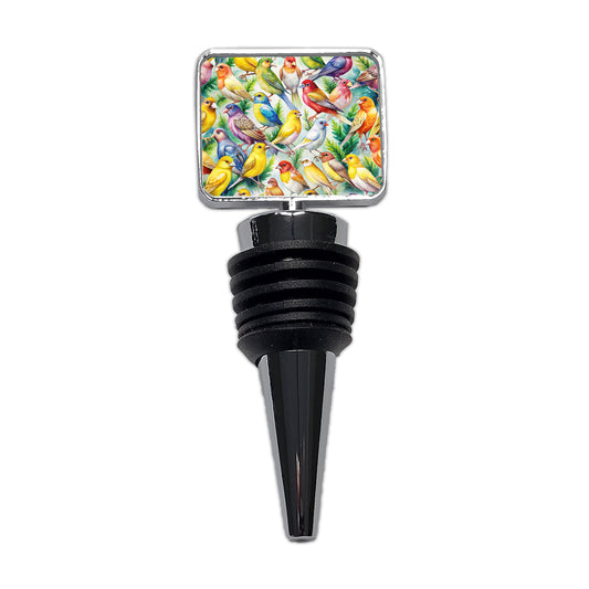 Many Colorful Canary Birds Watercolor Wine Bottle Stopper