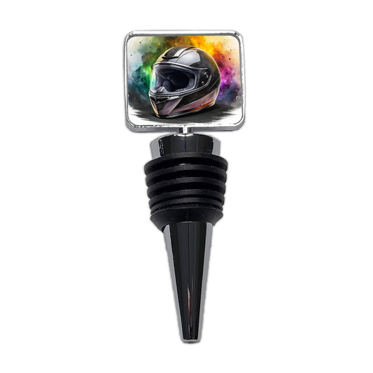 Motorcycle Racing Riding Helmet Watercolor Wine Bottle Stopper