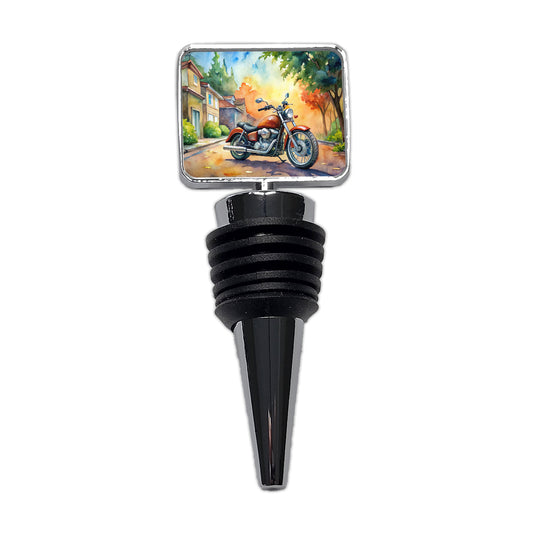 Motorcycle Watercolor Scene Wine Bottle Stopper