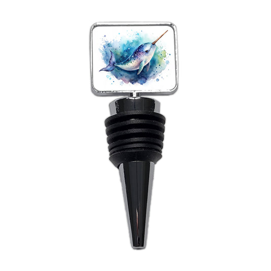 Narwhal Swimming Unicorn of the Sea Watercolor Wine Bottle Stopper