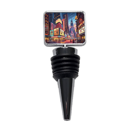 Neon Lights of City Center at Night Wine Bottle Stopper