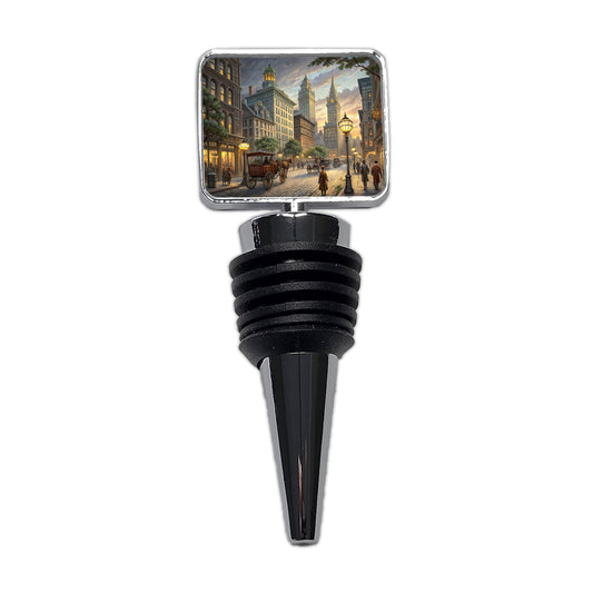 New York City Street in the 1800's Wine Bottle Stopper