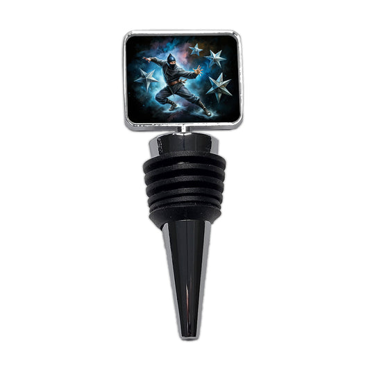 Ninja Warrior Throwing Stars Black Watercolor Wine Bottle Stopper