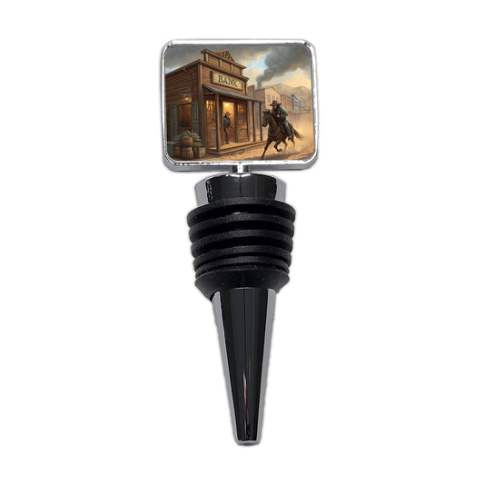 Old West Bank Robbery Western Wine Bottle Stopper