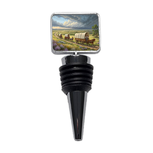 Old West Covered Wagons Crossing The Prairie Western Wine Bottle Stopper