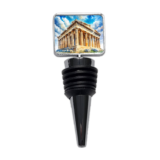 Parthenon Temple Athens Greece Greek Watercolor Wine Bottle Stopper