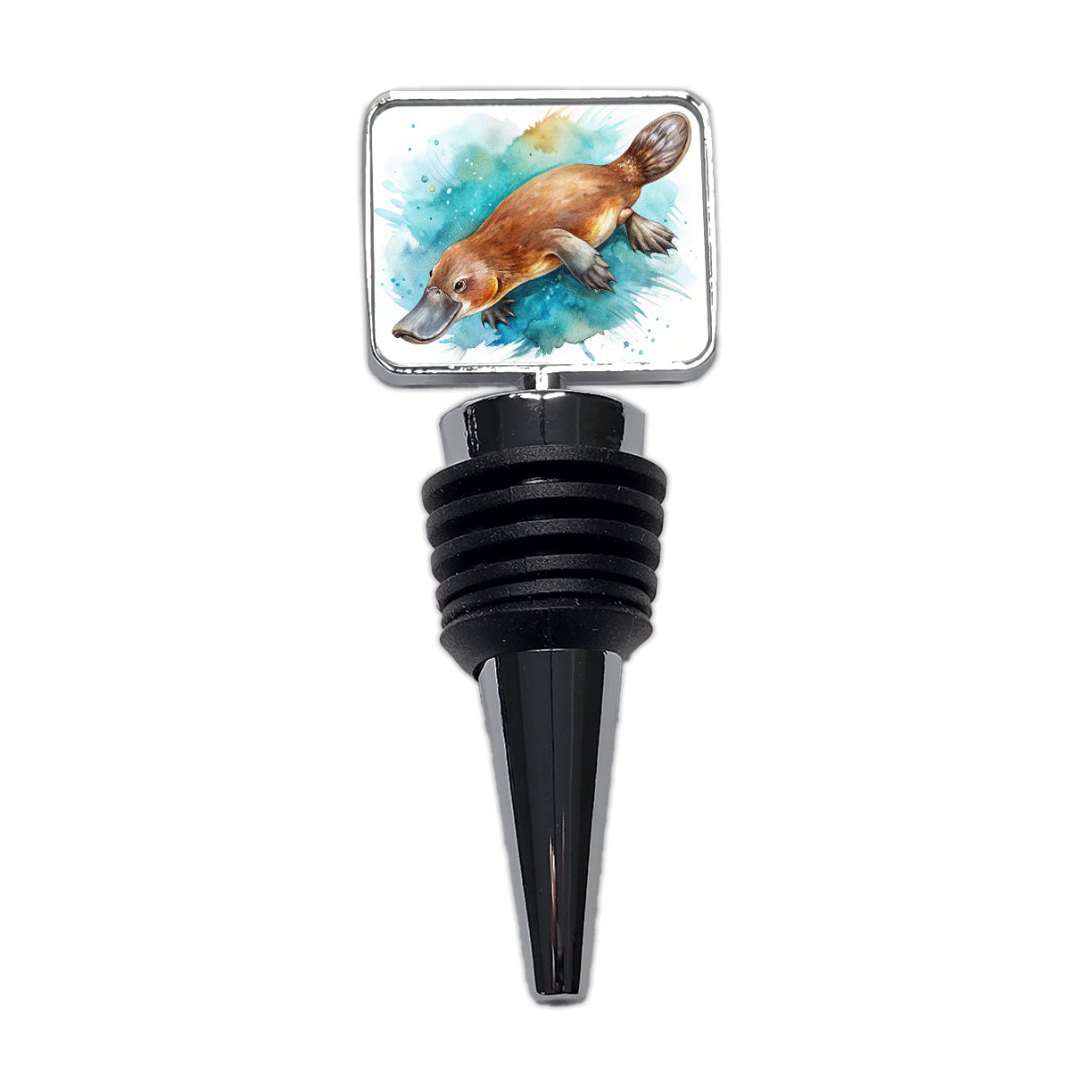 Platypus Swimming Watercolor Wine Bottle Stopper