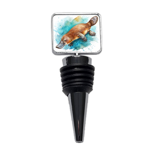 Platypus Swimming Watercolor Wine Bottle Stopper