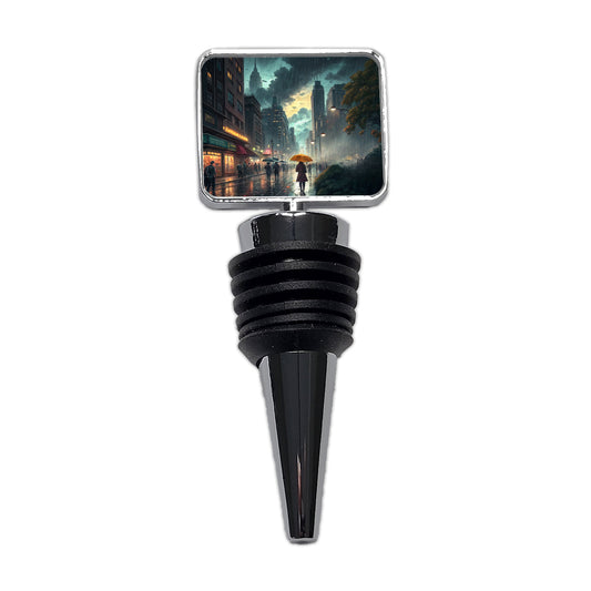 Rain Storm In The City at Night Wine Bottle Stopper