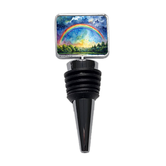 Rainbow After Rain Storm Watercolor Wine Bottle Stopper