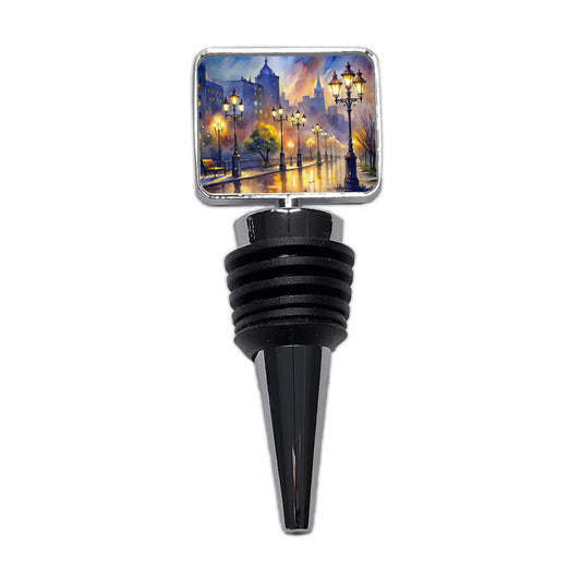 Raining In The City At Night Watercolor Wine Bottle Stopper