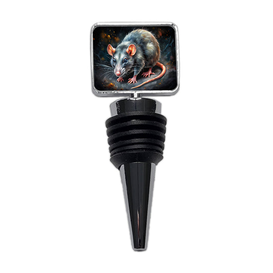 Rat Black Watercolor Wine Bottle Stopper