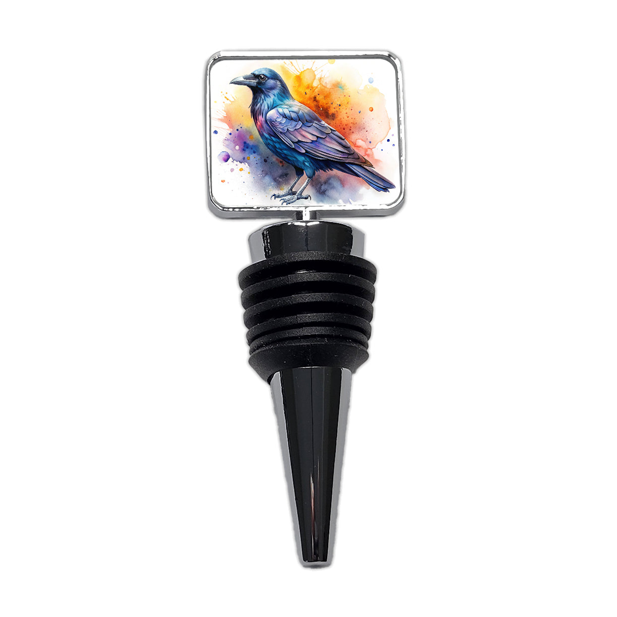 Raven Colorful Watercolor Wine Bottle Stopper
