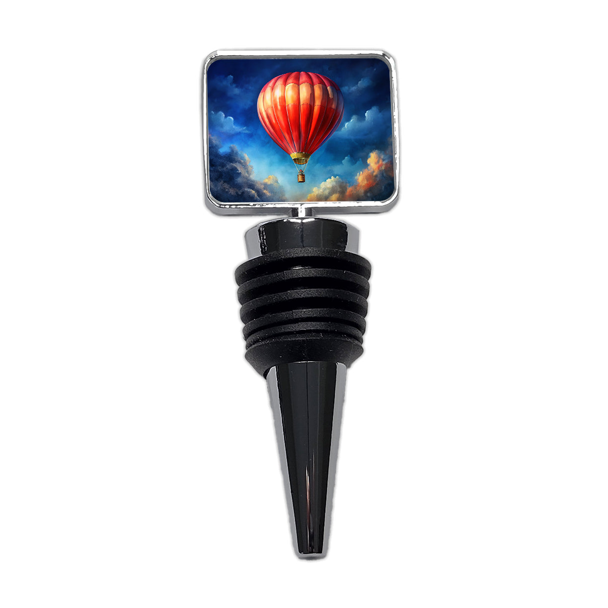 Red Hot Air Balloon in the Blue Sky Wine Bottle Stopper