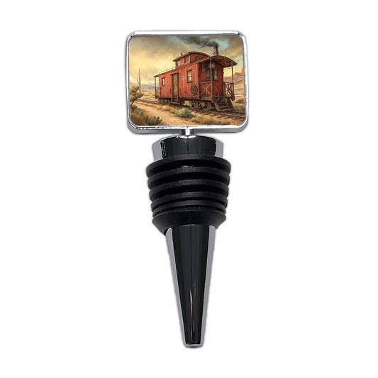 Red Train Caboose Old West Western Wine Bottle Stopper