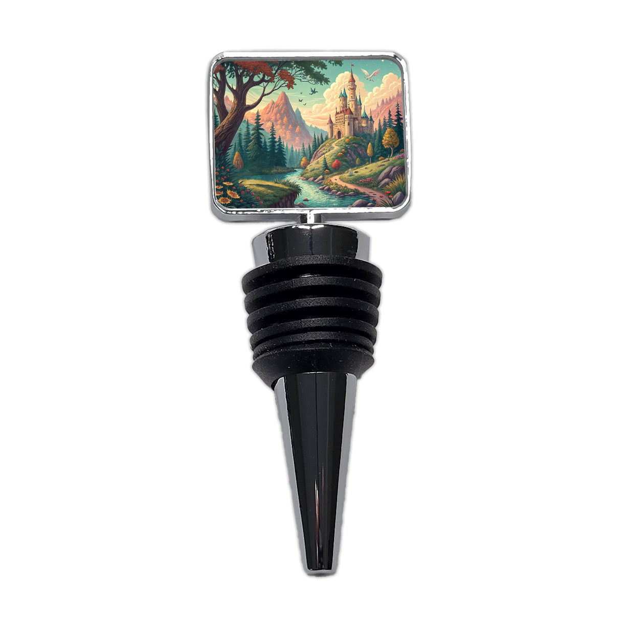 Retro Fantasy Art Castle Kingdom Scene Wine Bottle Stopper