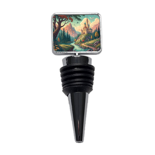 Retro Fantasy Art Castle Kingdom Scene Wine Bottle Stopper