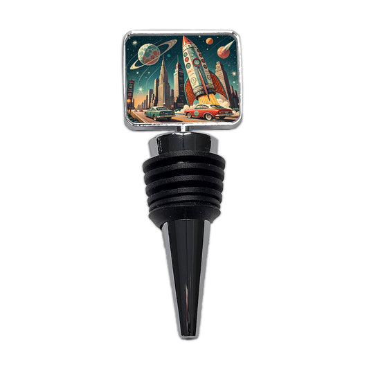 Retro Sci-fi 60's Poster Art Rocket Wine Bottle Stopper